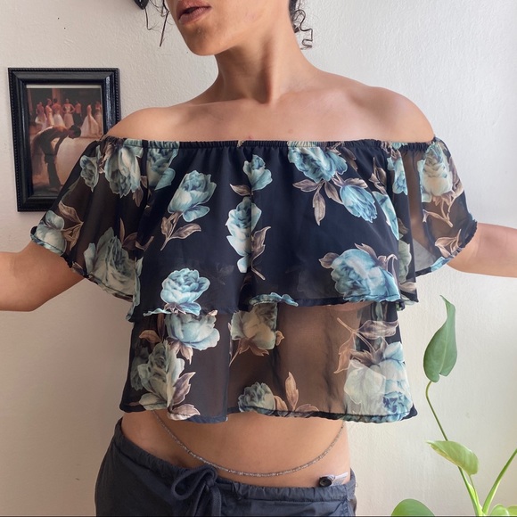 Blue Rose Tier Off shoulder Top - Picture 2 of 4